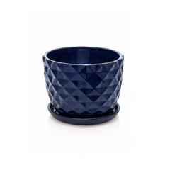 Vaso Cachepot Rombi Blu in Ceramica con Sottovaso H15 D18 – EDG