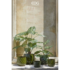 Vaso Cachepot Simil Bamboo in Terracotta Verde H21 D23 EDG Enzo De Gasperi