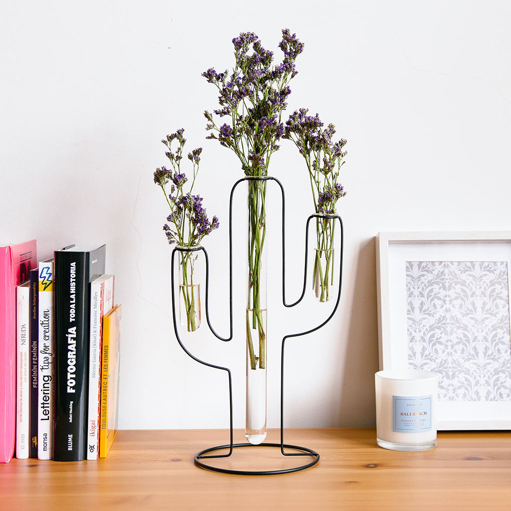 Vaso Cactus Silhouette nero in metallo e vetro H34 - 27582