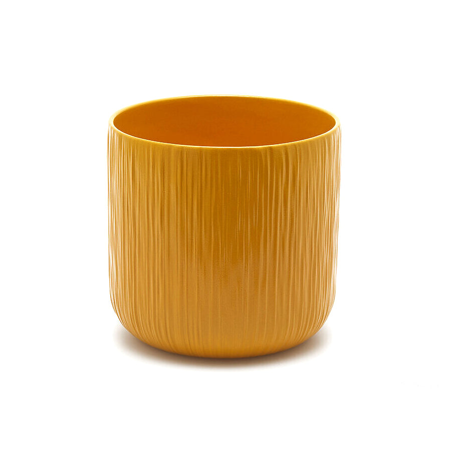 Vaso in Ceramica Giallo Ocra Rigato H18 D18 EDG | Design Moderno e Minimalista