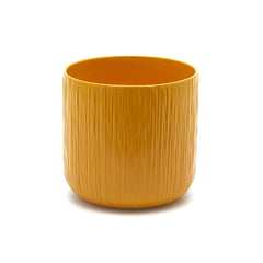 Vaso in Ceramica Giallo Ocra Rigato H18 D18 EDG | Design Moderno e Minimalista