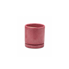 Vaso Glaze Righe Rotondo EDG in Terracotta Corallo H16 con Sottopiatto Integrato