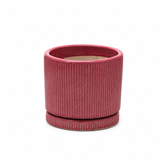 Vaso Glaze Righe Rotondo EDG in Terracotta Corallo H28 con Sottopiatto Integrato