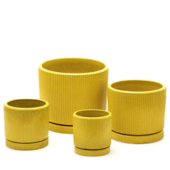 Vaso Glaze Righe Rotondo EDG in Terracotta Gialla H28 con Sottopiatto Integrato