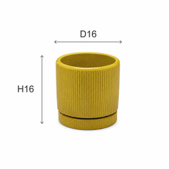 Vaso Glaze Righe Rotondo EDG in Terracotta Gialla H16 con Sottopiatto Integrato