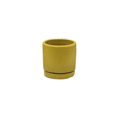 Vaso Glaze Righe Rotondo EDG in Terracotta Gialla H16 con Sottopiatto Integrato