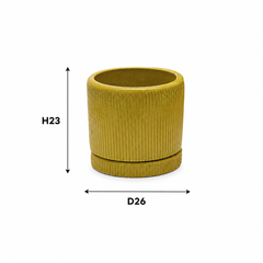 Vaso Glaze Righe Rotondo EDG in Terracotta Gialla H23 con Sottopiatto Integrato