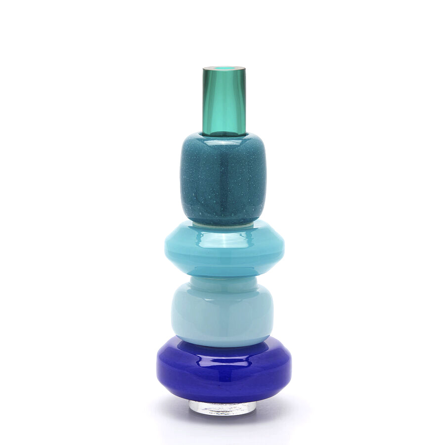Vaso Decorativo in Vetro "Strati" Blu Mix H40 D16 EDG Enzo De Gasperi