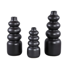 Vaso Trina Black | Vaso in ceramica nera con motivo a cerchi sovrapposti - CONFIG0386-1