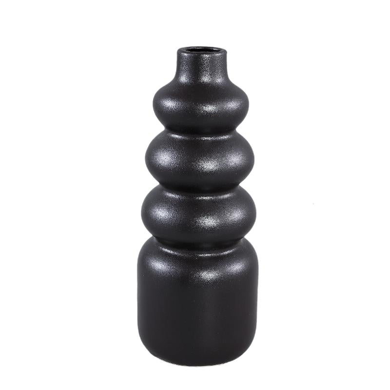 Vaso Trina Black H32,5 | Vaso in ceramica nera con motivo a cerchi sovrapposti - 713215