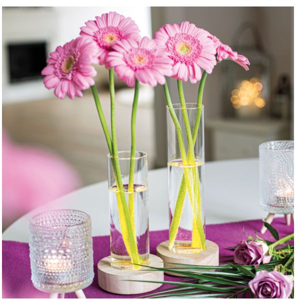 Vaso portafiori in vetro su base in legno con led H22cm - 2202232